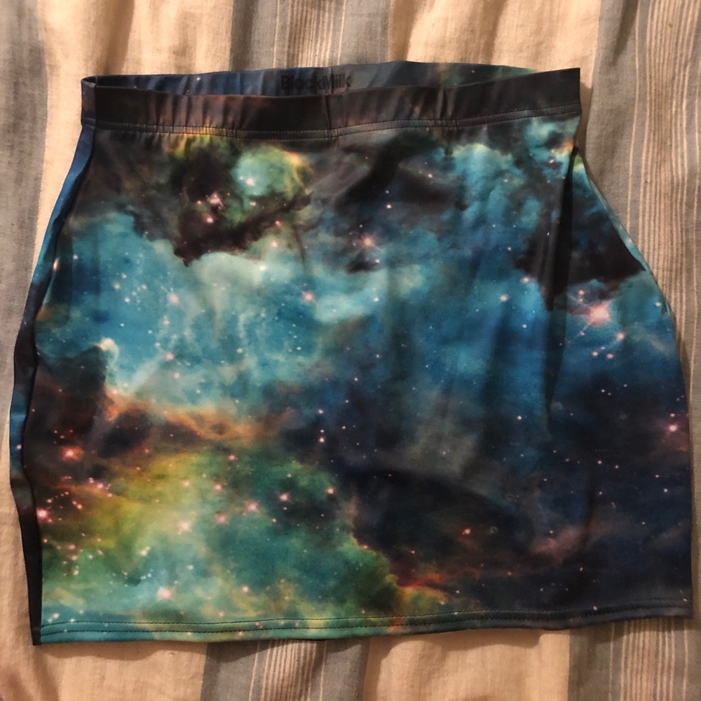 BlackMilk Green Galaxy Bodycon Mini Skirt